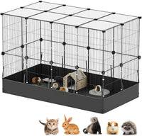 Guinea Pig Cage with Top Cover & 12 Panels - 24 Panels-with roof / Black