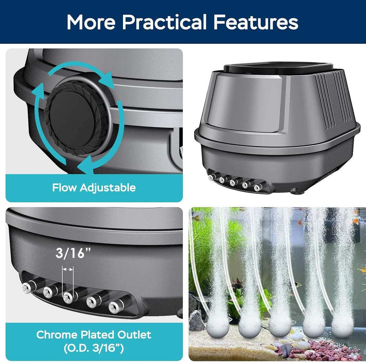 AquaMiracle Aquarium Air Pump 3W/6W/10W - For Tanks up to 300 Gal - image 4