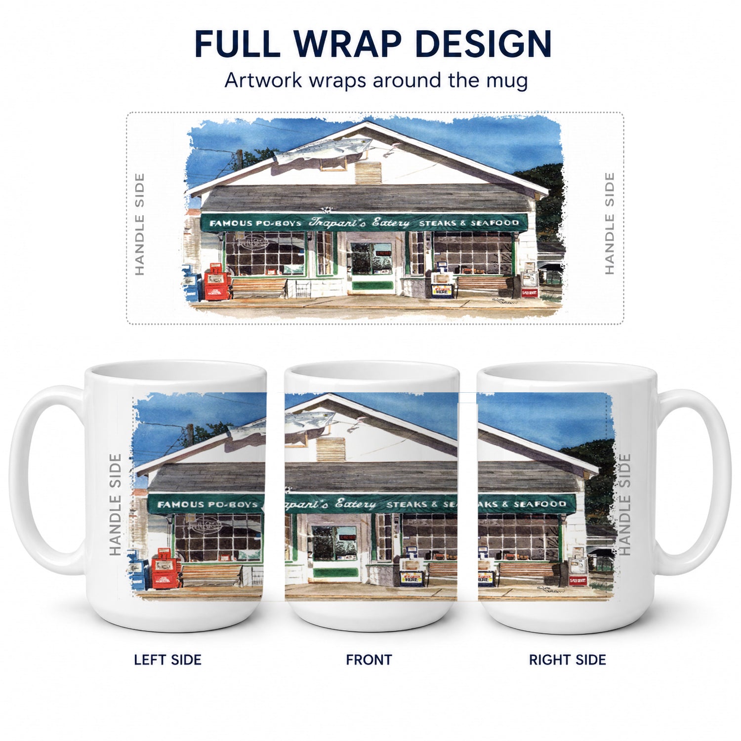 Trapani's Eatery Ceramic Coffee Mug 15 oz Decorative Large C Handle Mug Cup for Tea, Cocoa Hot Chocolate