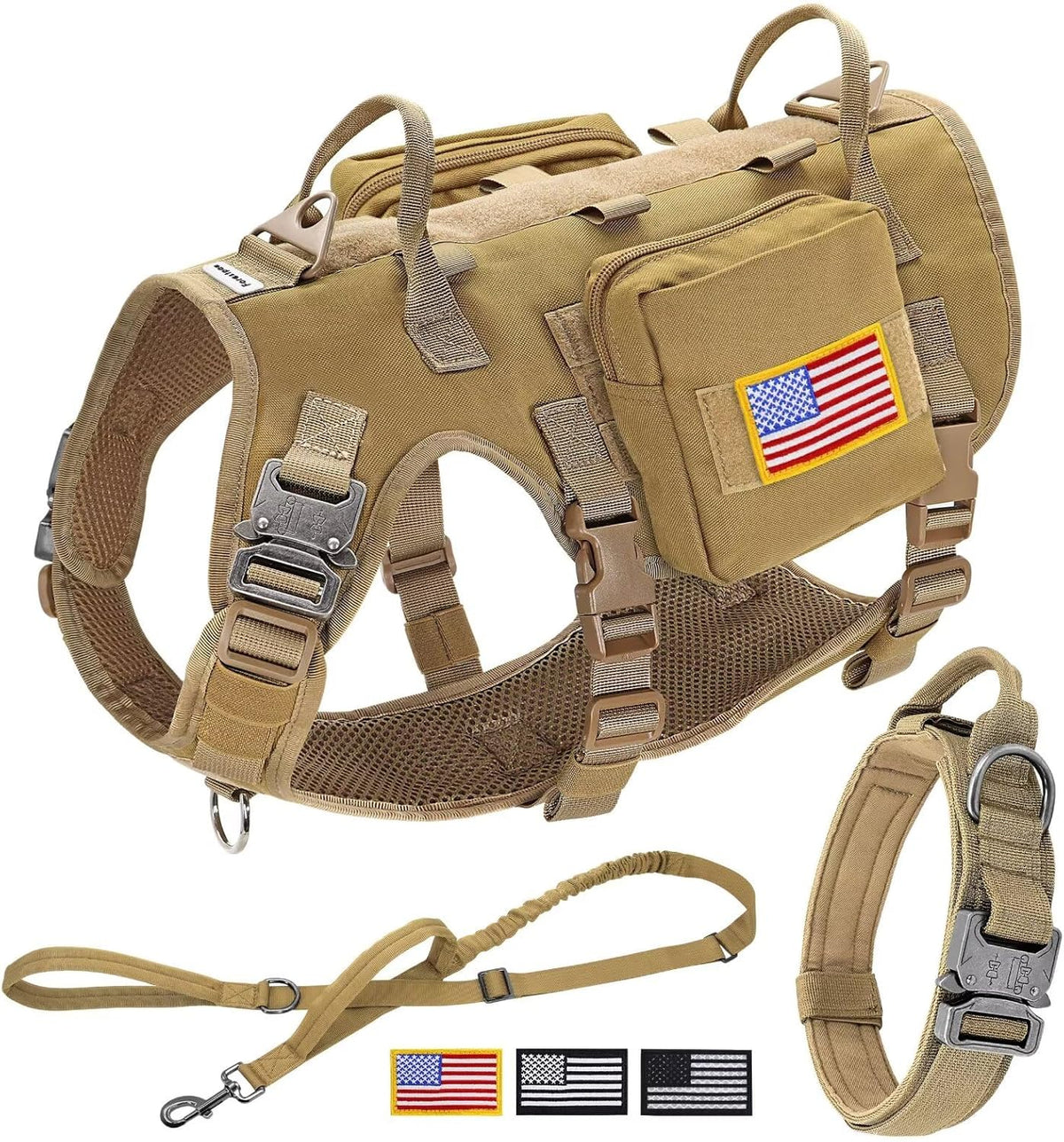 Forestpaw Tactical Dog Harness for Large Dogs, Military, L - L:Chest 27-40",Fit 70-140lbs / Coyote Brown