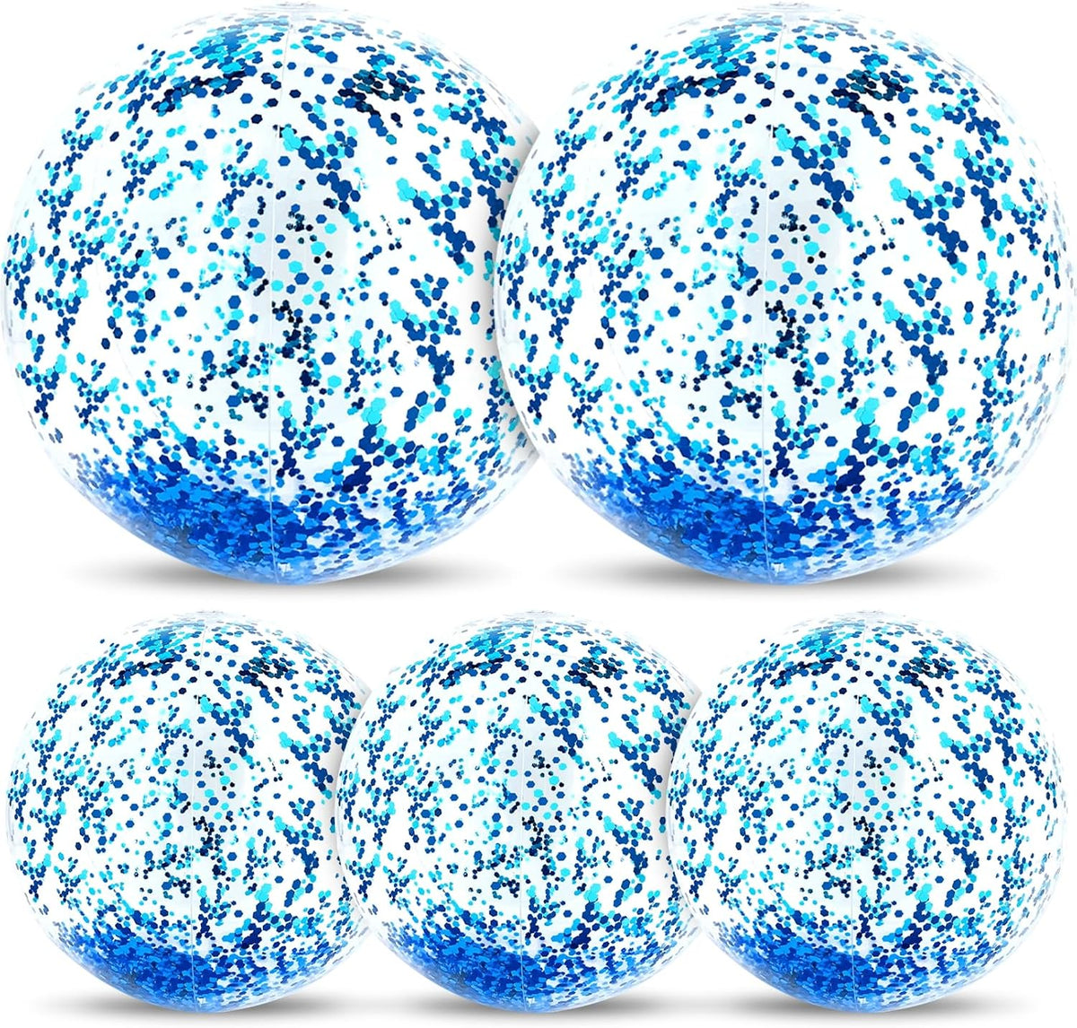 TURNMEON 5 Pack Sequins Beach Balls 16 Inch 24 Inch Pool Party - Blue / 2 pcs 24inch+3 pcs 16inch