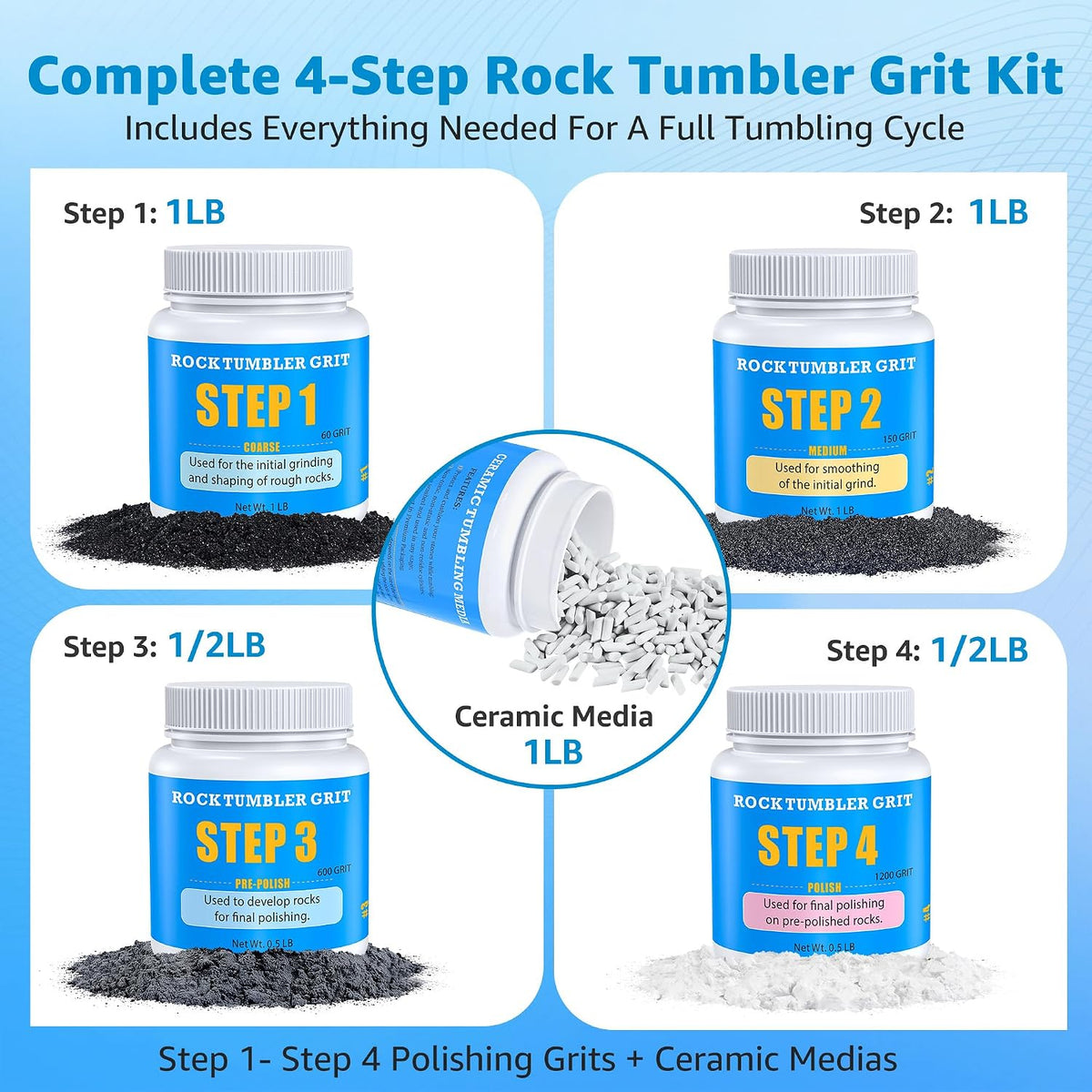 KomeStone Rock Tumbler Grit Kit, 4-Step Polish Refill - 4Lb Kit - image 4