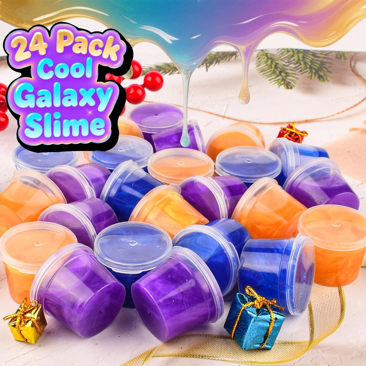 4 Pack Galaxy Slime Kit, Party Favors for Kids, Non Sticky, Wet - Gold&blue& Purple Slime - image 2