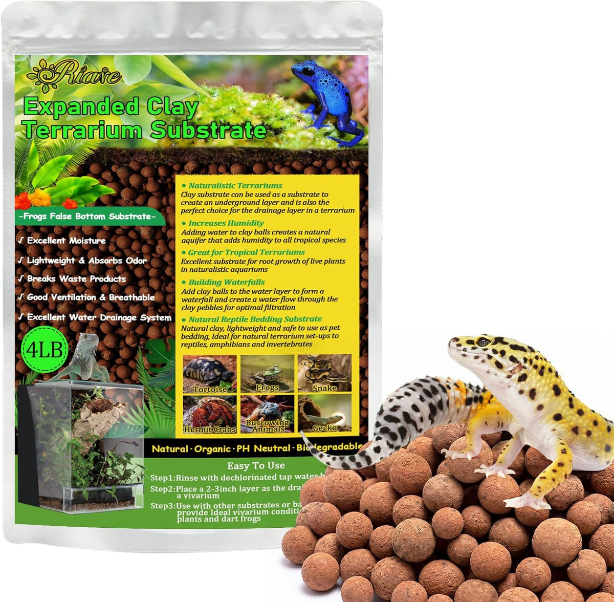 10LBS Organic Expanded Clay Balls Terrarium Substrate for Reptiles – Daily Care for Reptiles And Amphibians - 4LB