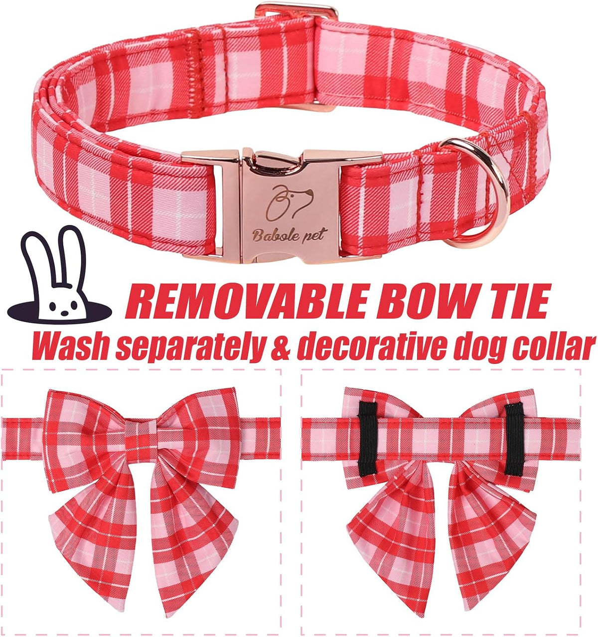 Green Dog Collar with Bow Tie, Christmas Bowtie Dog Collar M – Essentials for Dogs - M / T-Pink Plaid - image 4