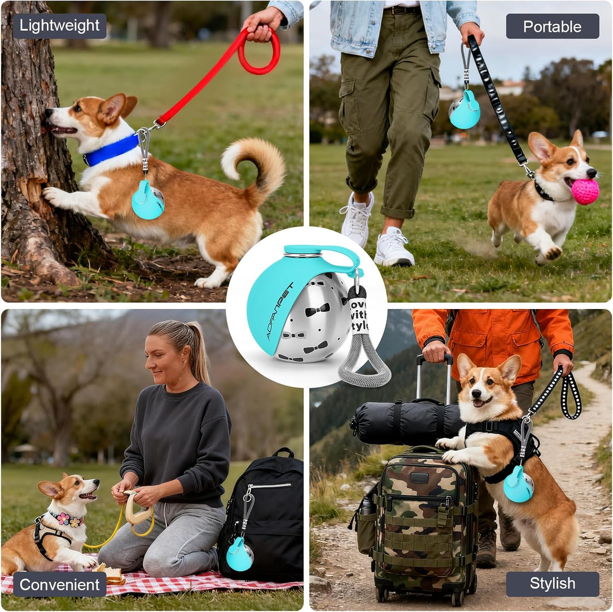 Portable Dog Water Bottle - Blue Bow Print - image 4