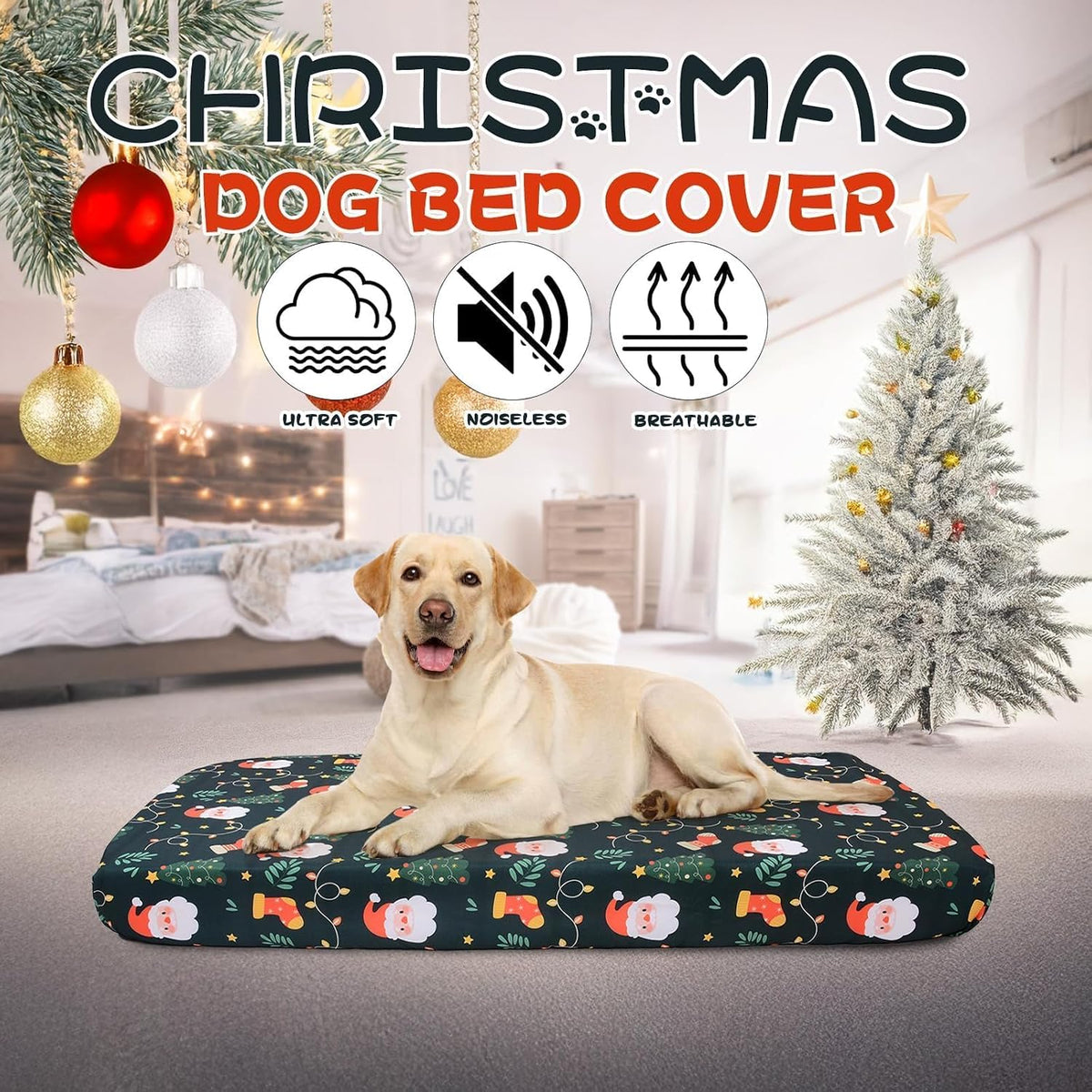 Dog Bed Covers Replacement Washable Elastic Edged 36" x 27" x 6" – Essentials for Dogs - Christmas BL PLUS / 52.0"L x 28.0"W x 5.0"Th - image 3