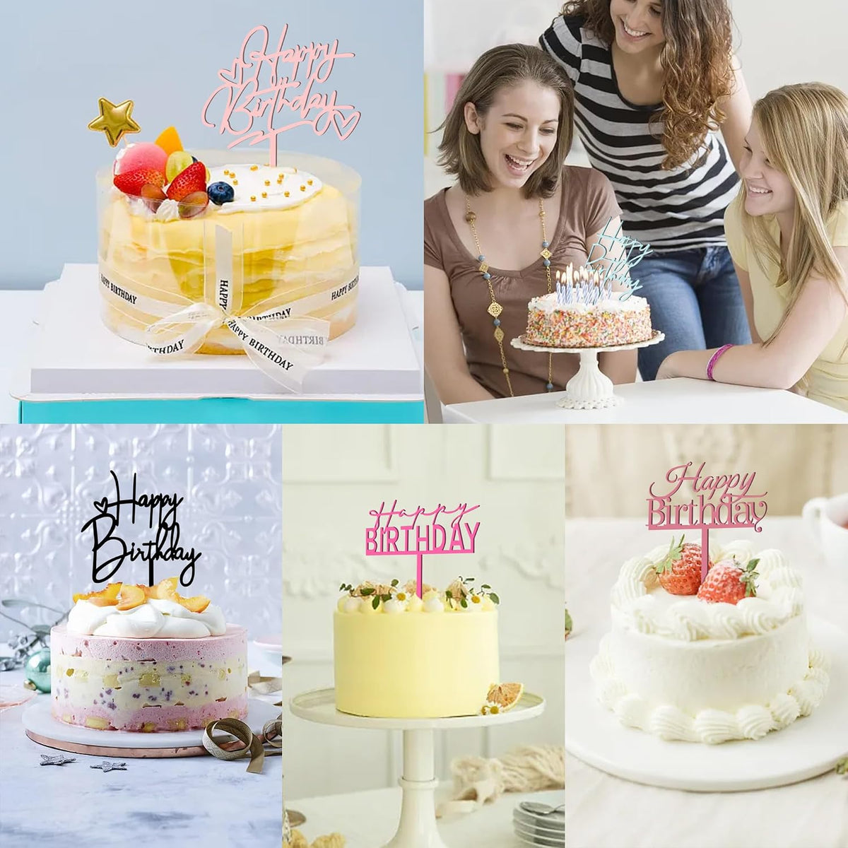 10 PCS Black Happy Birthday Cake Topper Acrylic Cupcake Topper - Colors - image 4