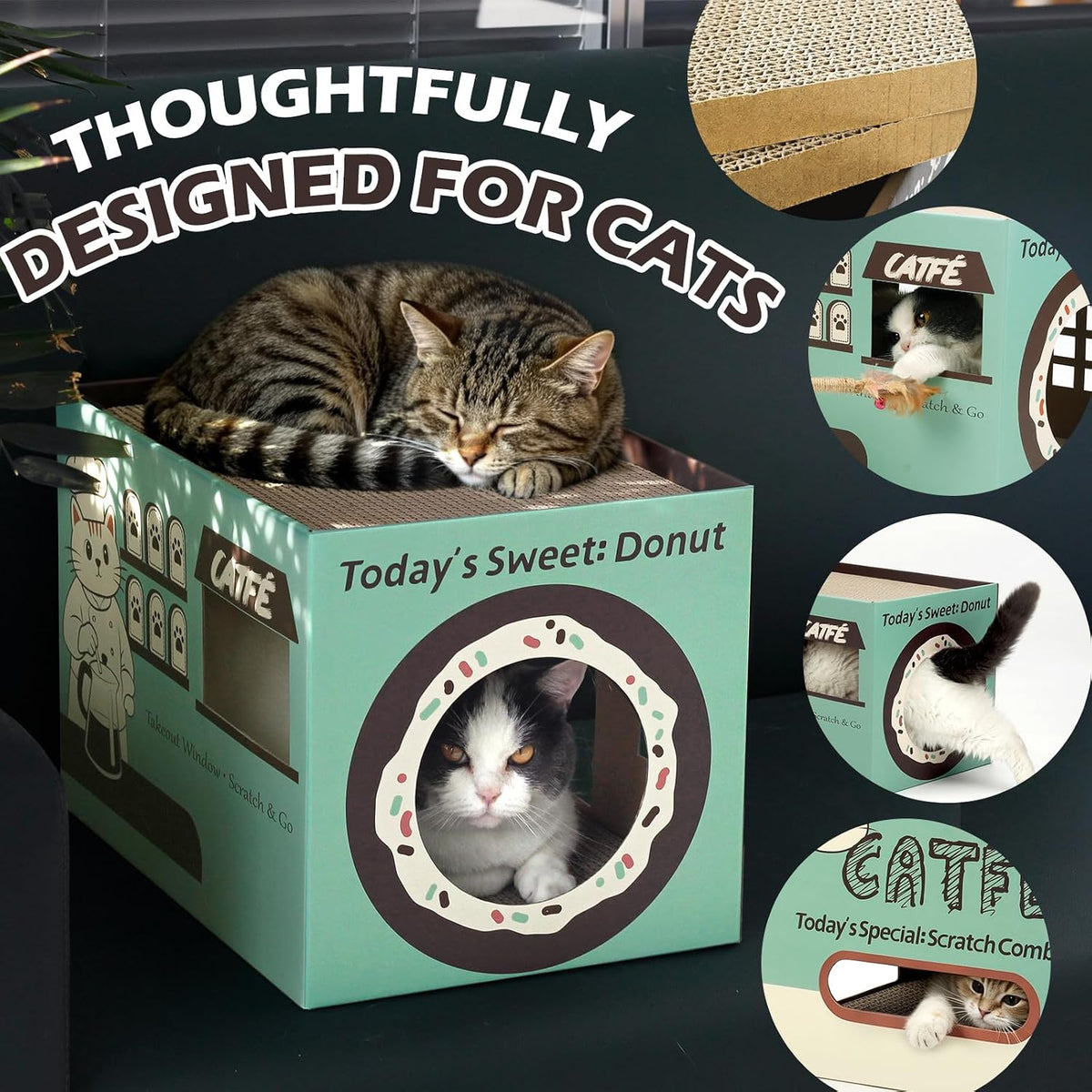 ARGOPET Cat Cardboard House with 2 PCS Scratching Pads – Essentials for Cats - New-Green - image 2