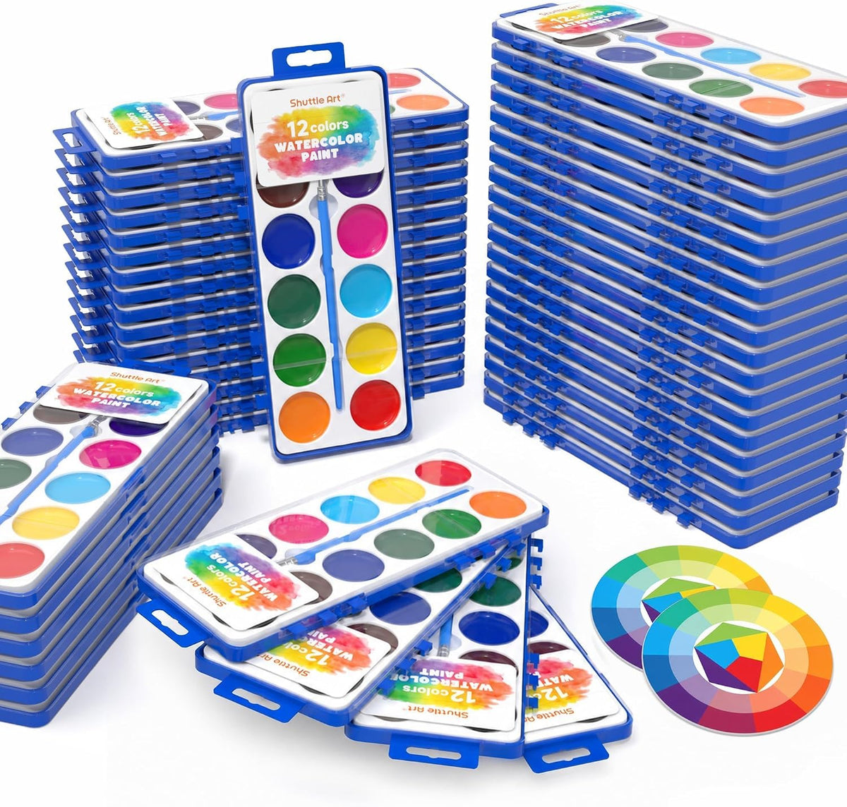 Shuttle Art 30 Pack Watercolor Paint Set Bulk - 12 Colors 48 Pack