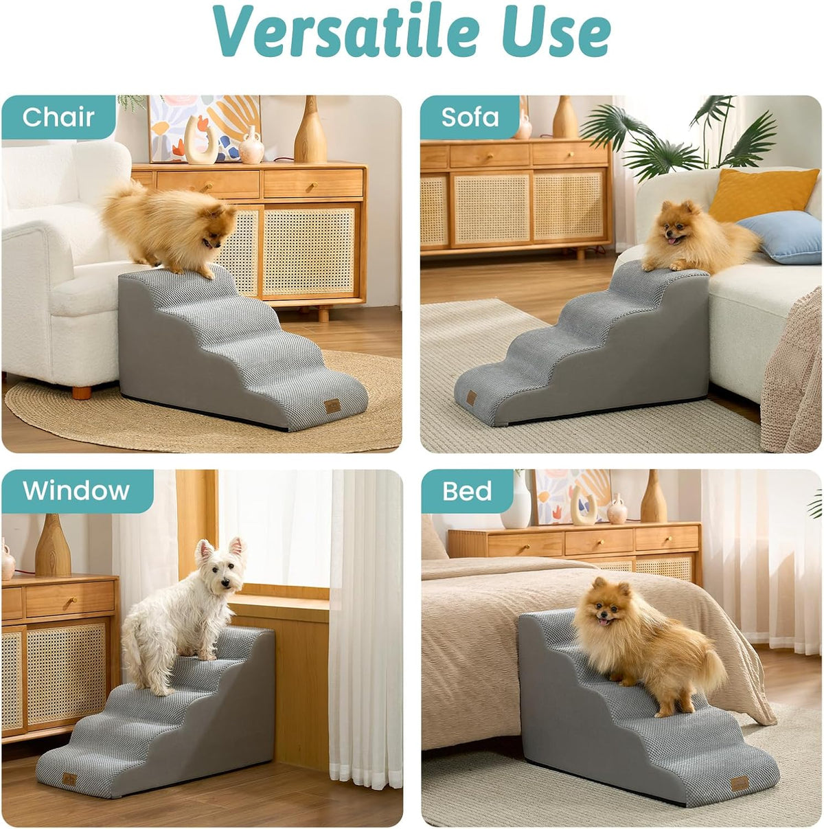 COZY KISS Dog Stairs for Small Dogs - Gray / 5 / 15.7x33x19.7 inch - image 4