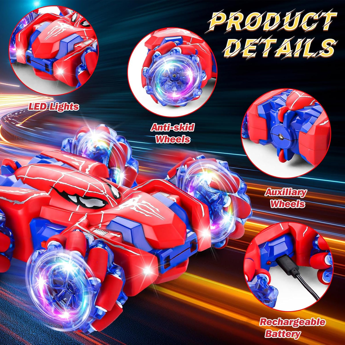 Spider Remote Control Car Headlight Double Sided Off-Road 360° - Red Single Control - image 3