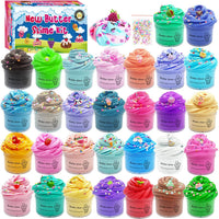 SBRBANNC butter slime kit with 30 colorful scented slime cups and 20 charms