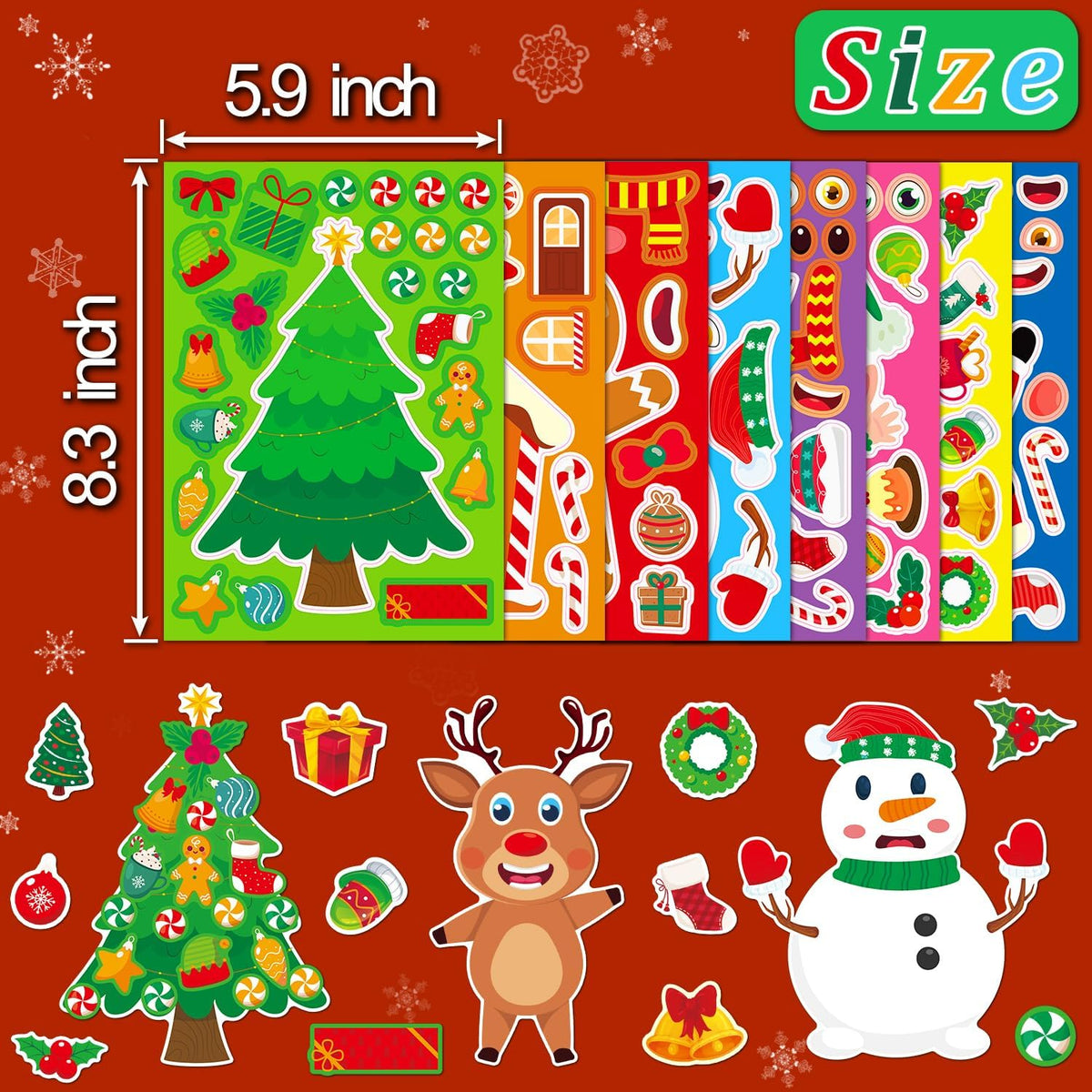Halloween Stickers for Kids, 24 DIY Face Sheets - Christmas2 - image 4