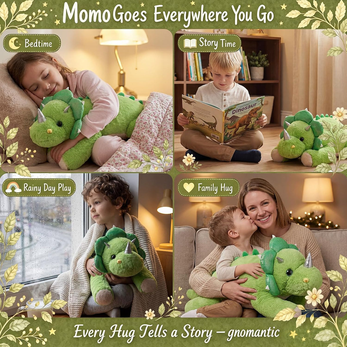 gnomantic Turtle Weighted Stuffed Animals, Plush Pillow for Kids – Fun for Kids & Family - Green Dinosaur / Large / Dinosaur - image 4