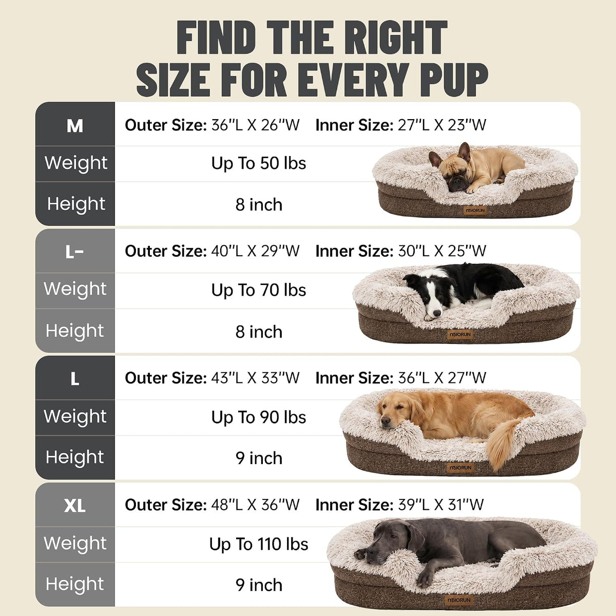 Miorun Fluffy Orthopedic Dog Beds Large Sized Dog - Coffee / L(43", UP to 90lbs) - image 2