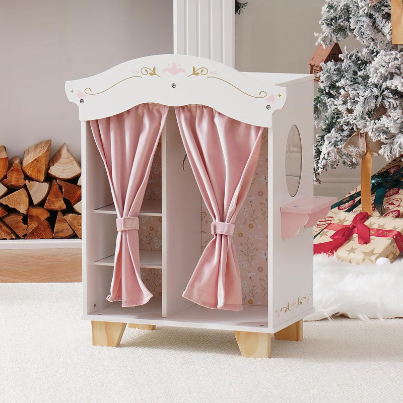 ROBOTIME pink and white wooden baby doll high chair for 18 inch dolls