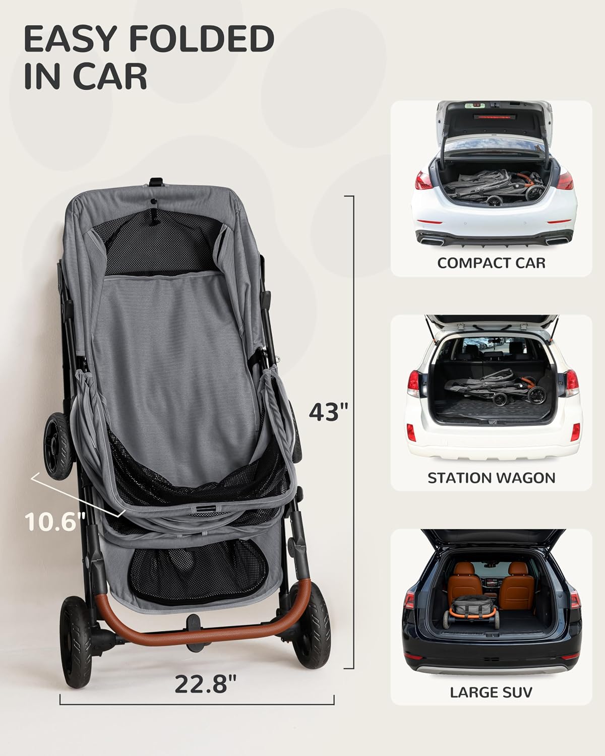 Dog Stroller for Large & Medium Dogs, for 2 Small Dogs – Essentials for Dogs - Urban Gray - image 2