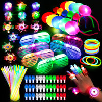 Mocoosy 103-piece glow in the dark party supplies with glow sticks, LED glasses and rings
