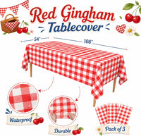 Stone Wall Table Covers, 54"x108" XL, Medieval Party Decorations - Red Gingham (Pack of 3) - image 2