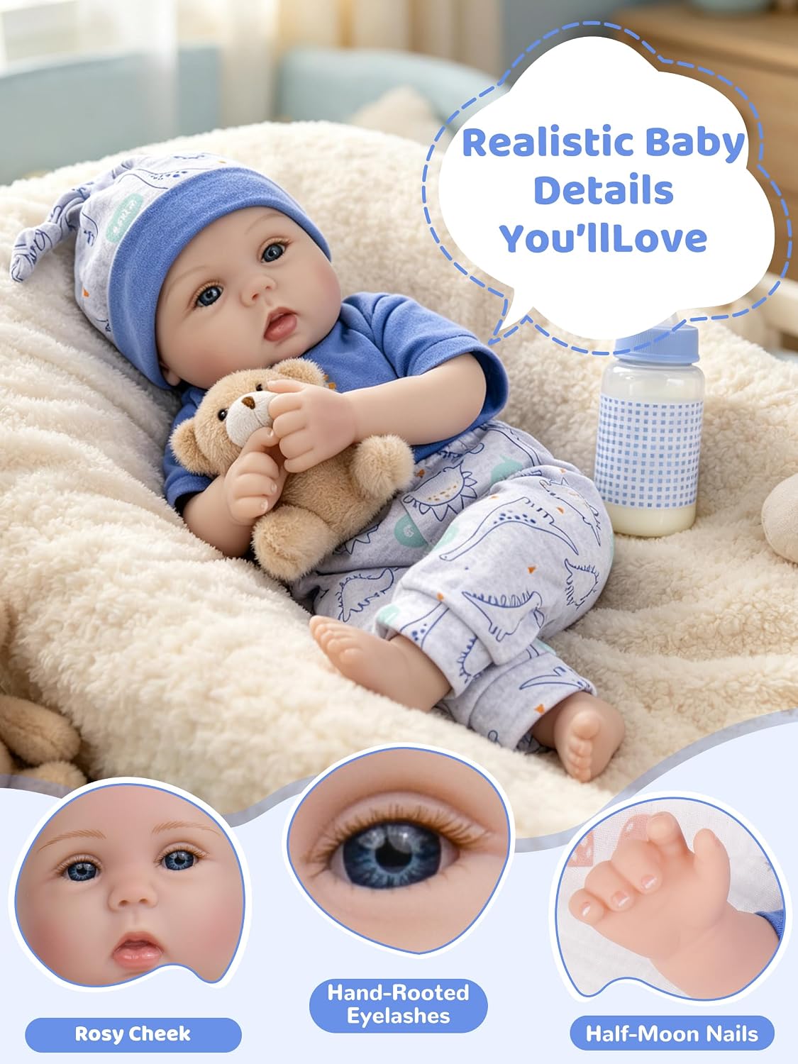 EKOKIZ blue reborn baby doll dress set with hairband and shoes for 17 to 20 inch dolls - view 15