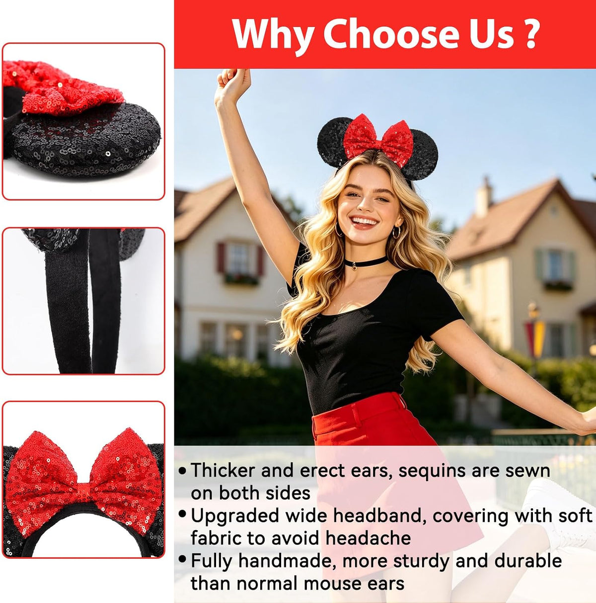 UNSPAZ Mouse Ears Headbands - Red - image 3