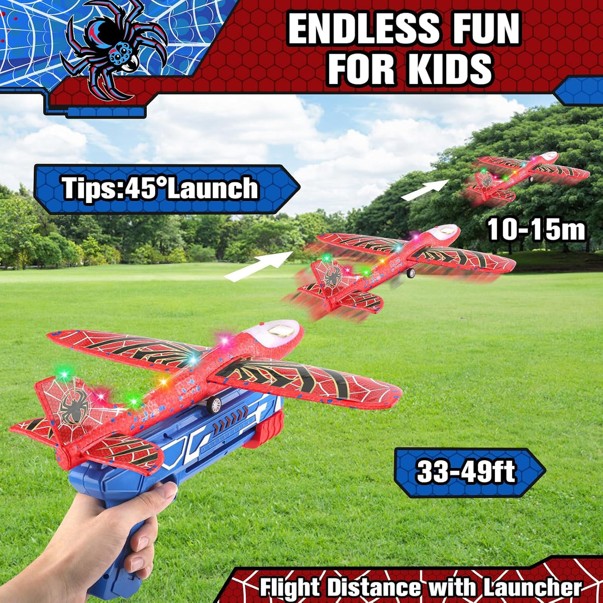 Fuwidvia 3 Pack Airplane Launcher Toys - Red&blue&orange - image 2