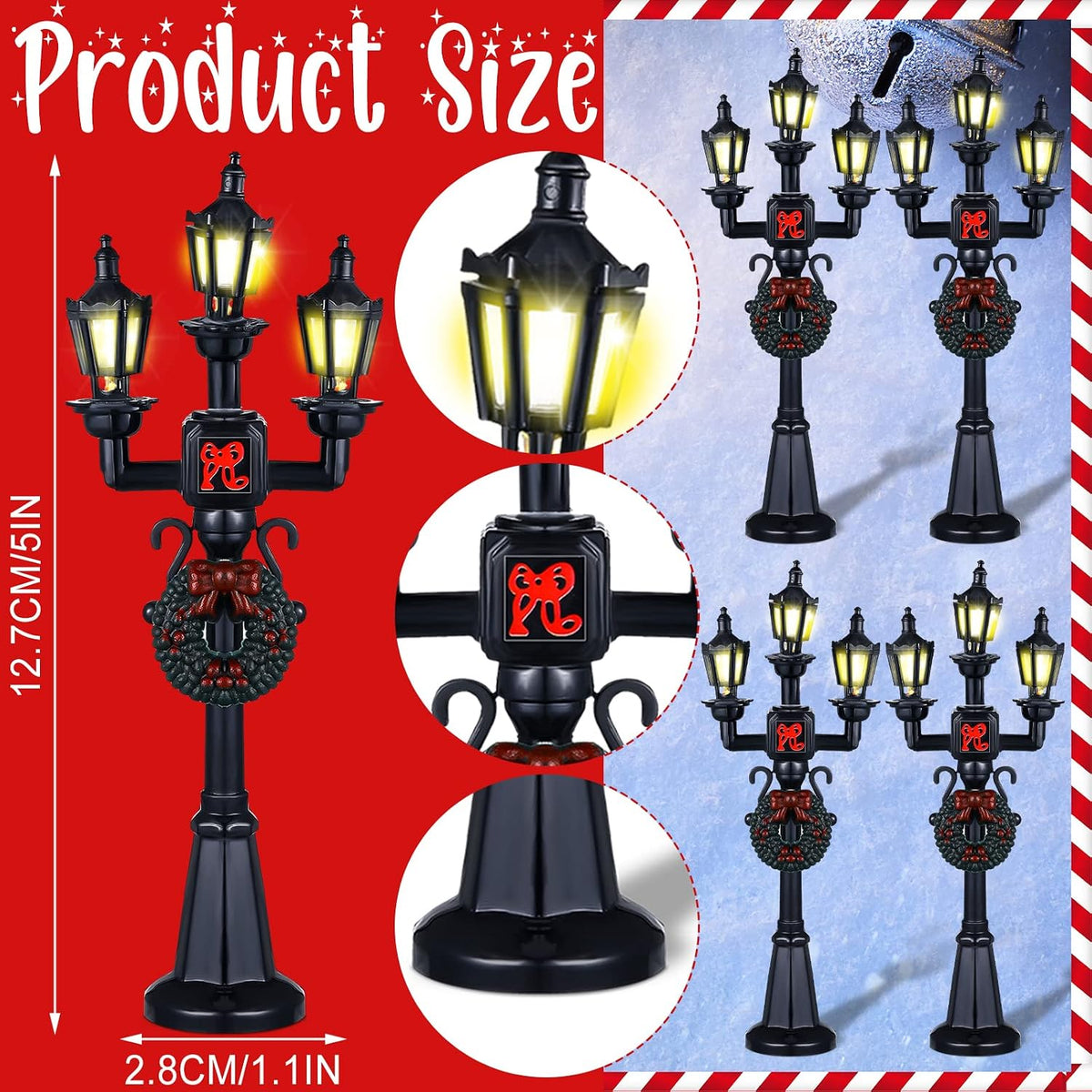 Mudder 12 Pcs Christmas Miniature Village Lamp Post Light - Bow / 4 - image 2