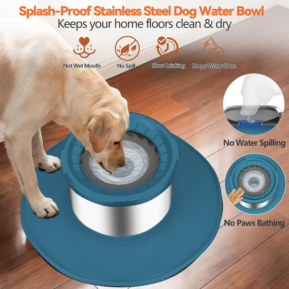 12L No Spill Stainless Steel Dog Water Bowl for Large Dogs – Essentials for Dogs - Blue - image 3