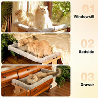 Oversized Cat Window Perch, 31.5 x 14.96 in, Cat Window Hammock with Plush Bolster for Large Felines and Multi Felines, Adjustable Cats Bed for Windowsill, Bedside, Cabinet & Drawer (Gray)