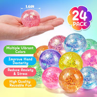 16 Pack Slow Rising Stress Balls，Textured Memory Soft Stress Ball – Fun for Kids & Family - 24 Pack Glitter Stress Balls - image 2