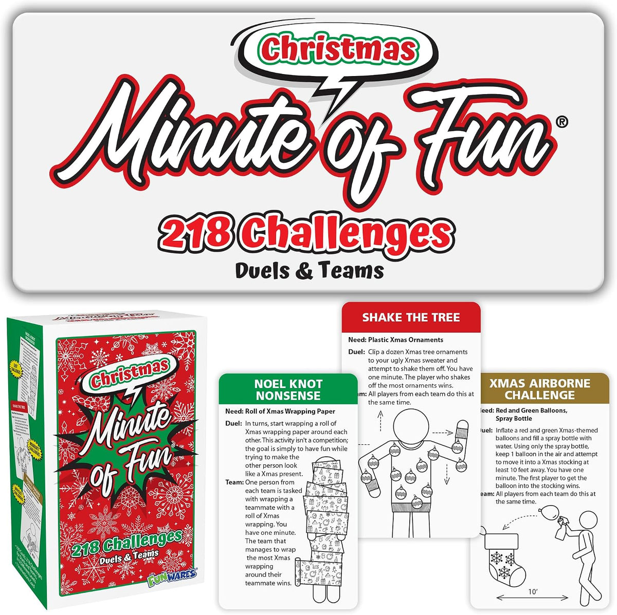 Funwares Minute of Fun Christmas Edition card game with 218 holiday challenges