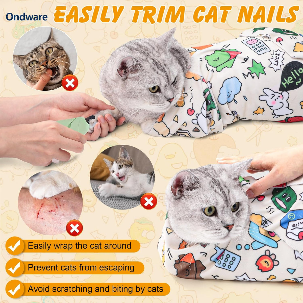 27.6 in Self-Adhesive Cat Grooming Wrap for Nail Clipping – Essentials for Cats - White / 27.6 inch - image 3