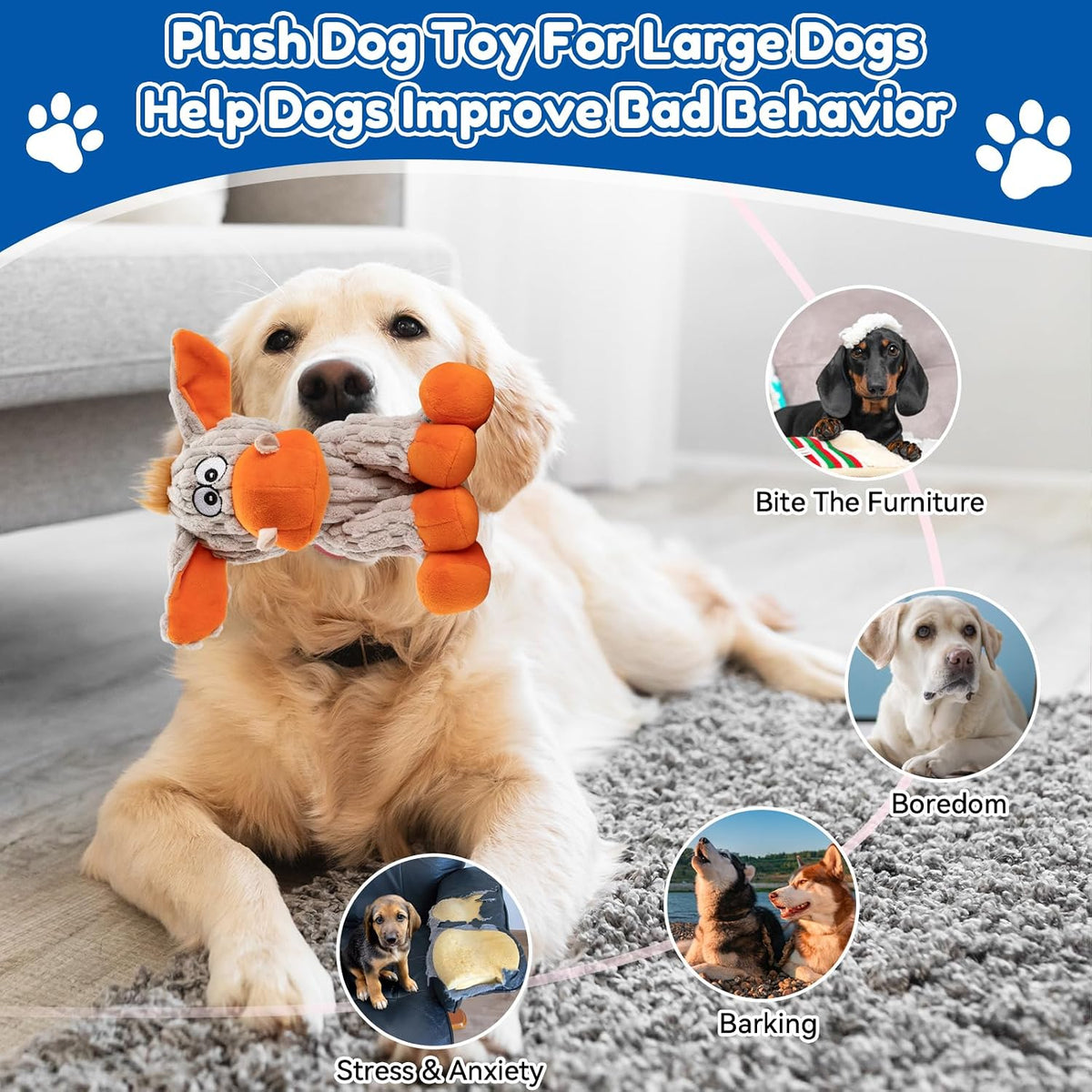 loncoldy Plush Chew Toys for Large Dogs - Orange - image 4
