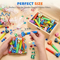 LovesTown party blowers noisemakers, 40 colorful blowouts with polka dots, hearts and stars - view 4