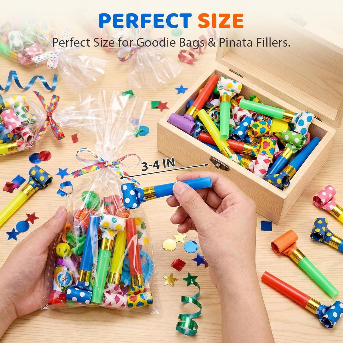 LovesTown party blowers noisemakers, 40 colorful blowouts with polka dots, hearts and stars - view 4