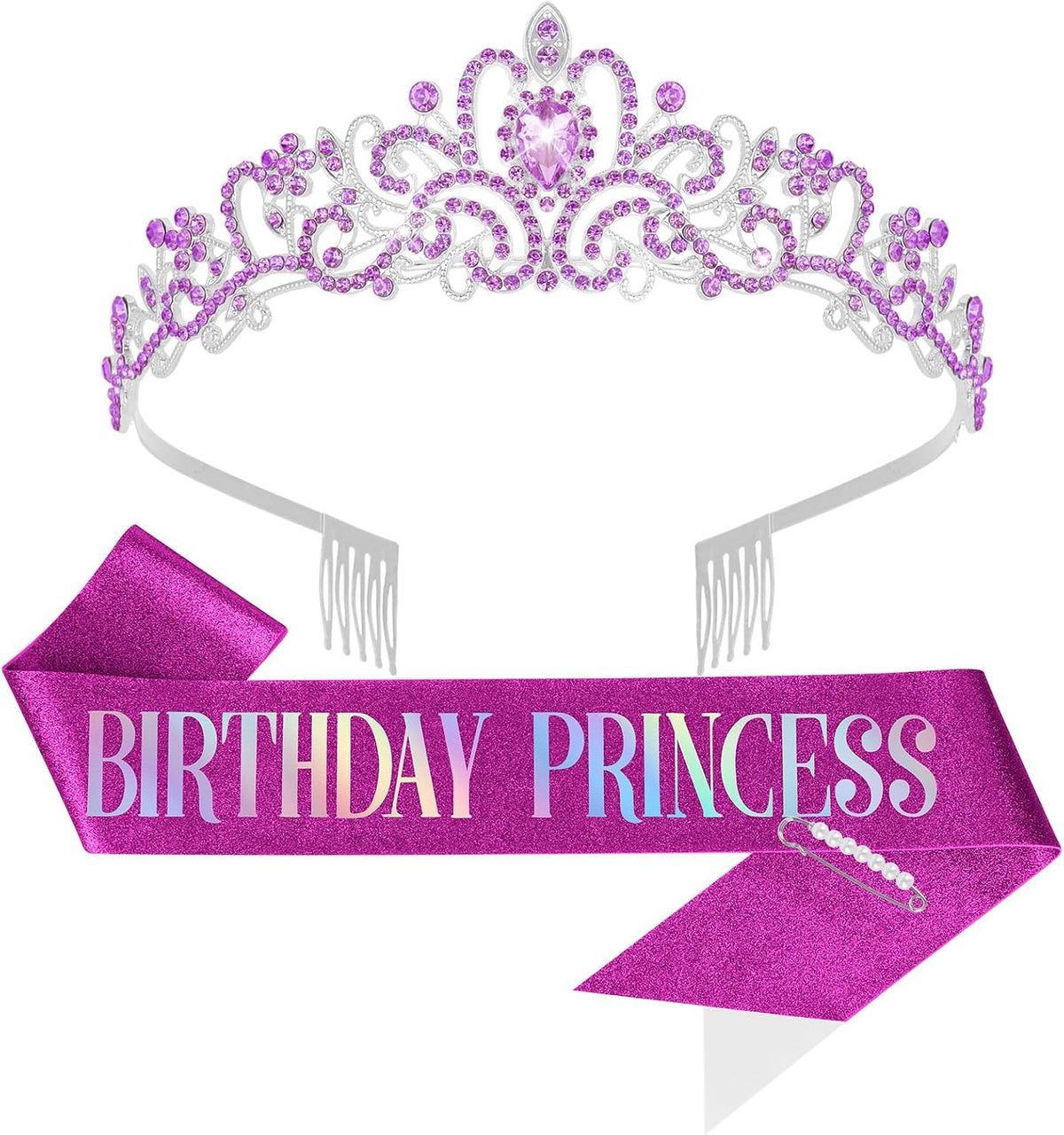 CIEHER Princess Crown and Birthday Sash Set - Crown and Sash