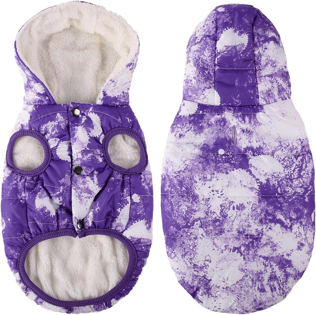 Dog Winter Coat,Warm Fleece Lined Dog Jacket with Leash Hole & Hood – Essentials for Dogs - TiedyePurple / XXX-Large - image 2