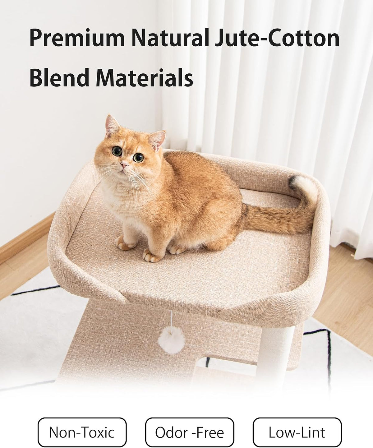 37.5" Cat Tree Tower for Large & Senior Cats, Low-Step Design – Essentials for Cats - Ivory 37.4'' - image 3