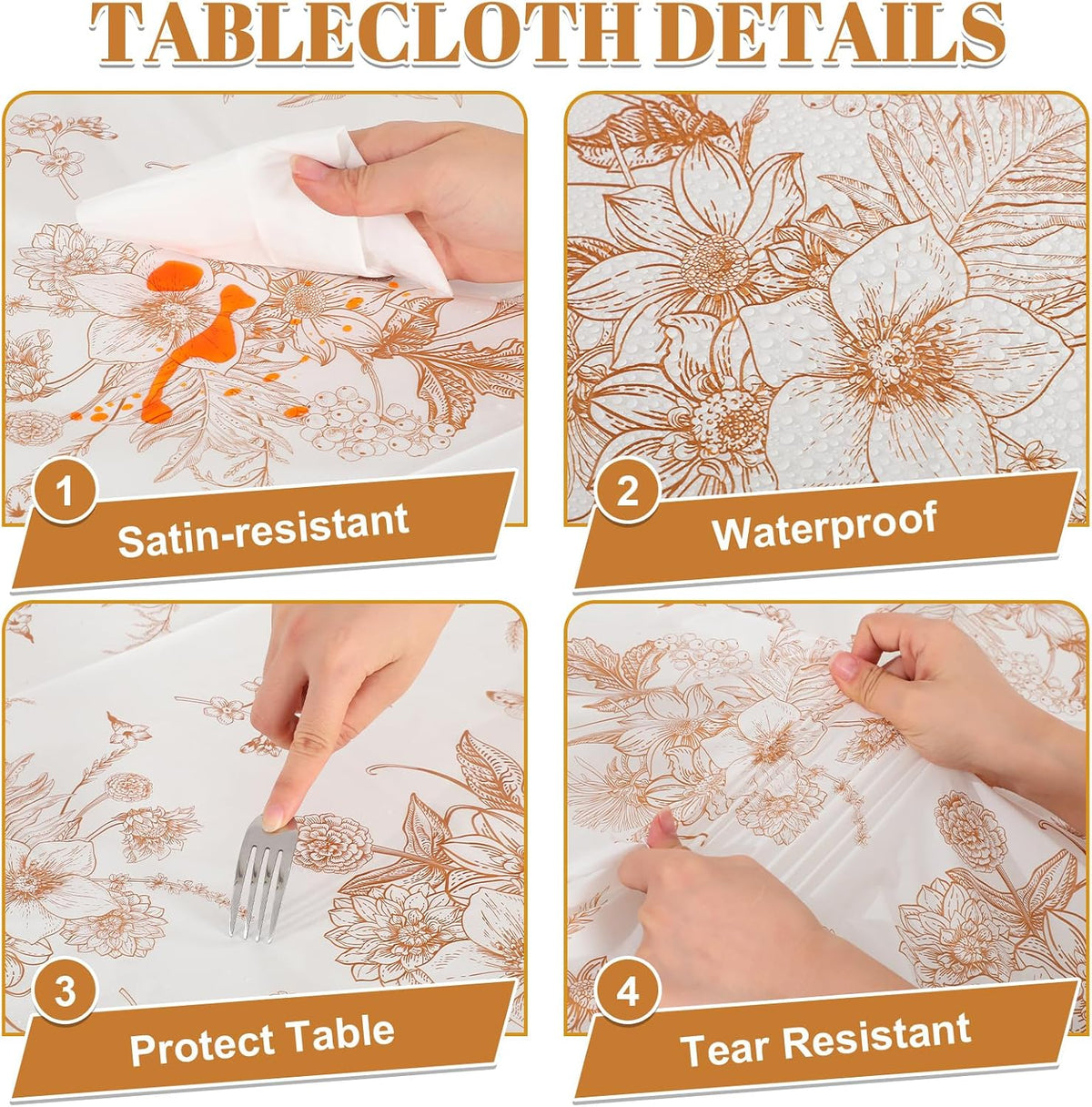 3 Pack Plastic Birthday Tablecloth - Orange Floral - image 4