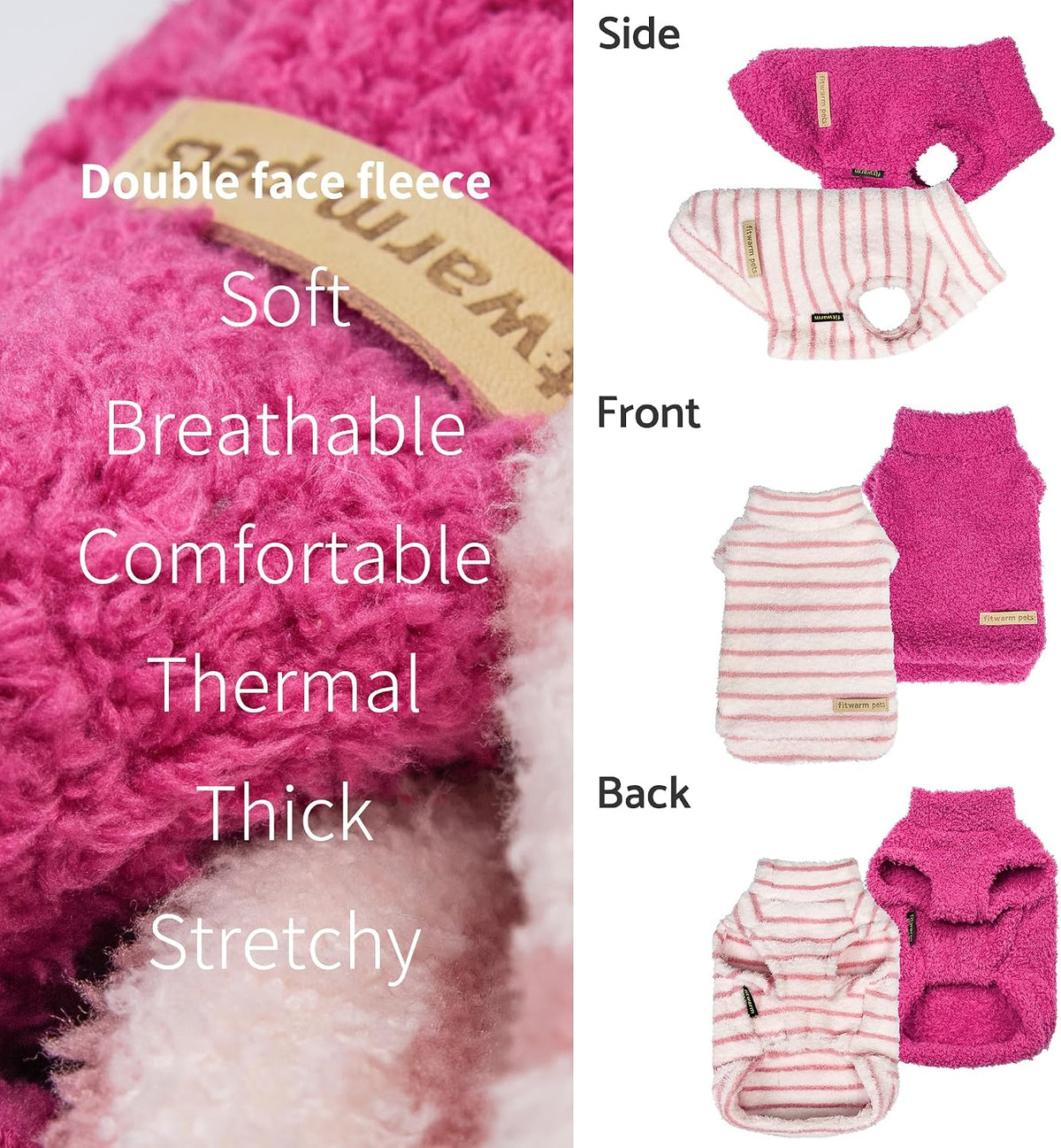 Fitwarm 2 Pack Striped Fleece Dog Sweater - Small / White-Pink - image 3