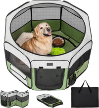 PETSFIT Portable Dog Playpen 36", Removable Waterproof Mat - Green / Large (45.5"x45.5"x28.5")