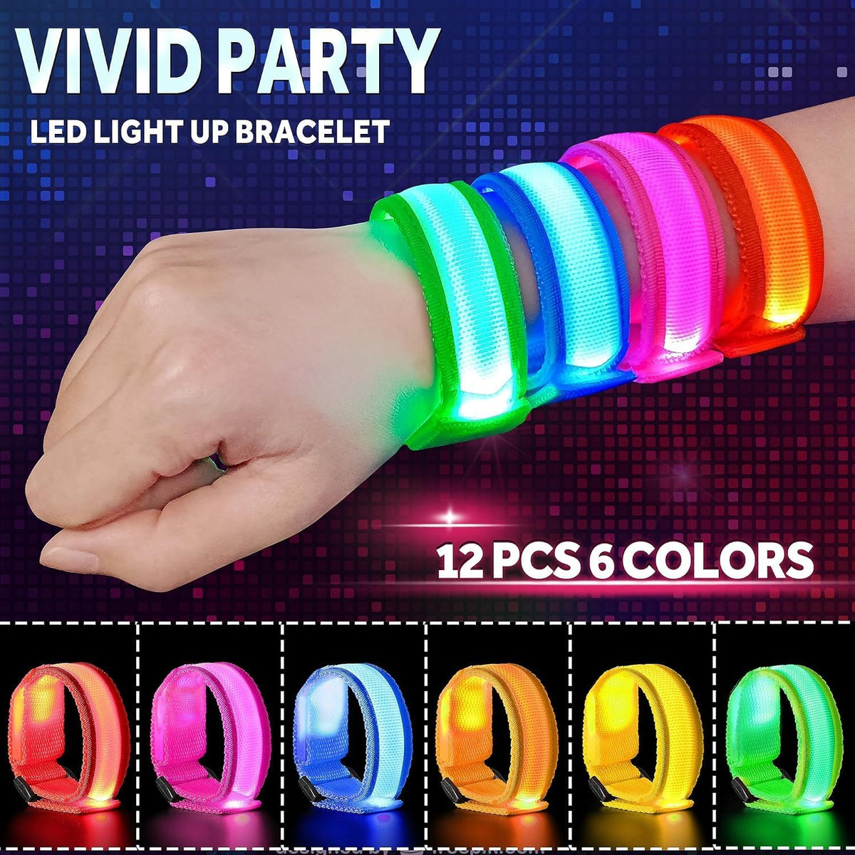 GiftInTheBox LED light up bracelets for kids in red, orange, yellow, green, blue and pink - view 4