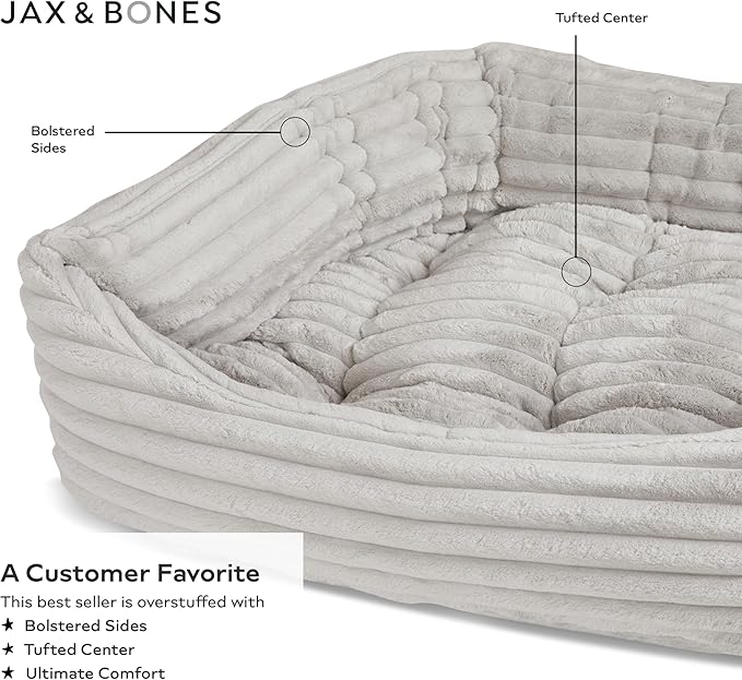 Jax & Bones Dog Napper - Luna Grey Machine Washable Bed for Dogs - Extra Heavy Duty Bolstered Sides - Small Grey Dog Mat | 24 x 21 Inches