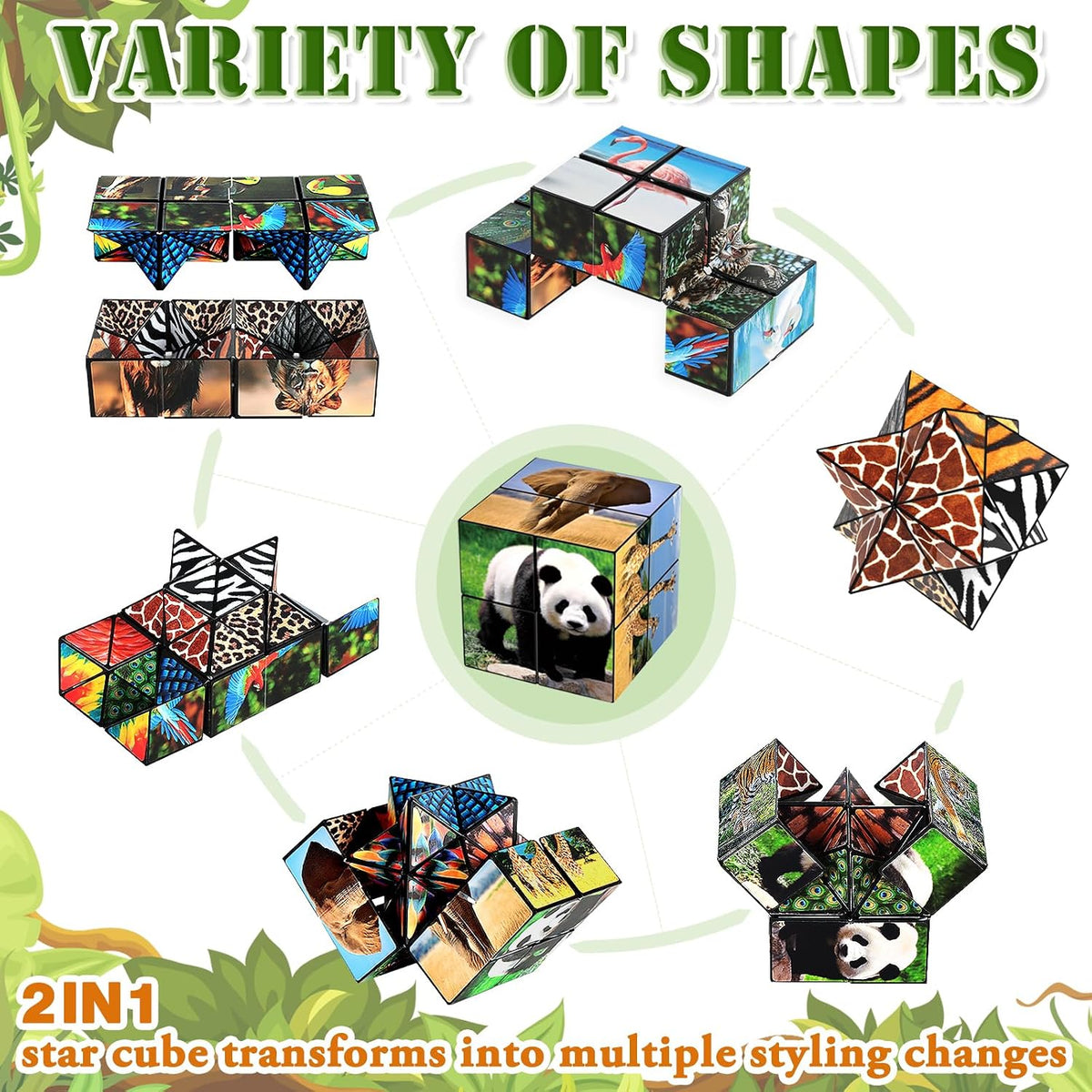 Euclidean Cube Fidget Toys for Kids 2 in 1 Star Cube Magic Cube - Wild Animals - image 2