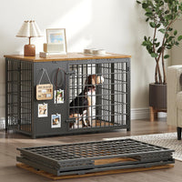 YATINEY Foldable Dog Crate Furniture, Dog Crate with DIY Frame - 37.4"L x 23.6"W x 26.0"H / Rustic Brown + Black