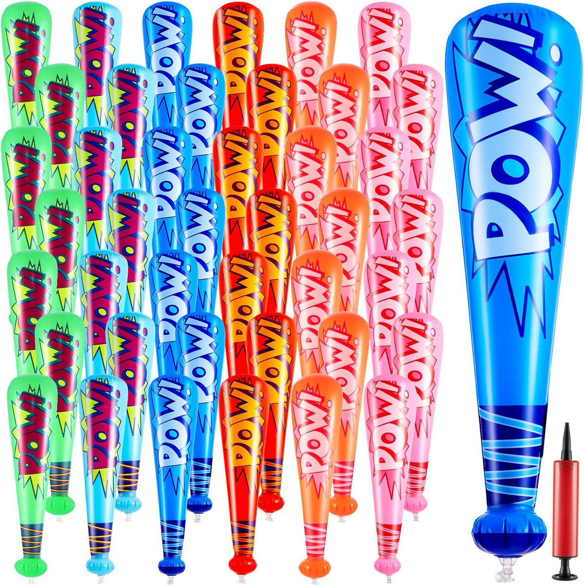 WILLBOND 18 pack 17 inch inflatable baseball bats in red, pink, blue and light blue with pump