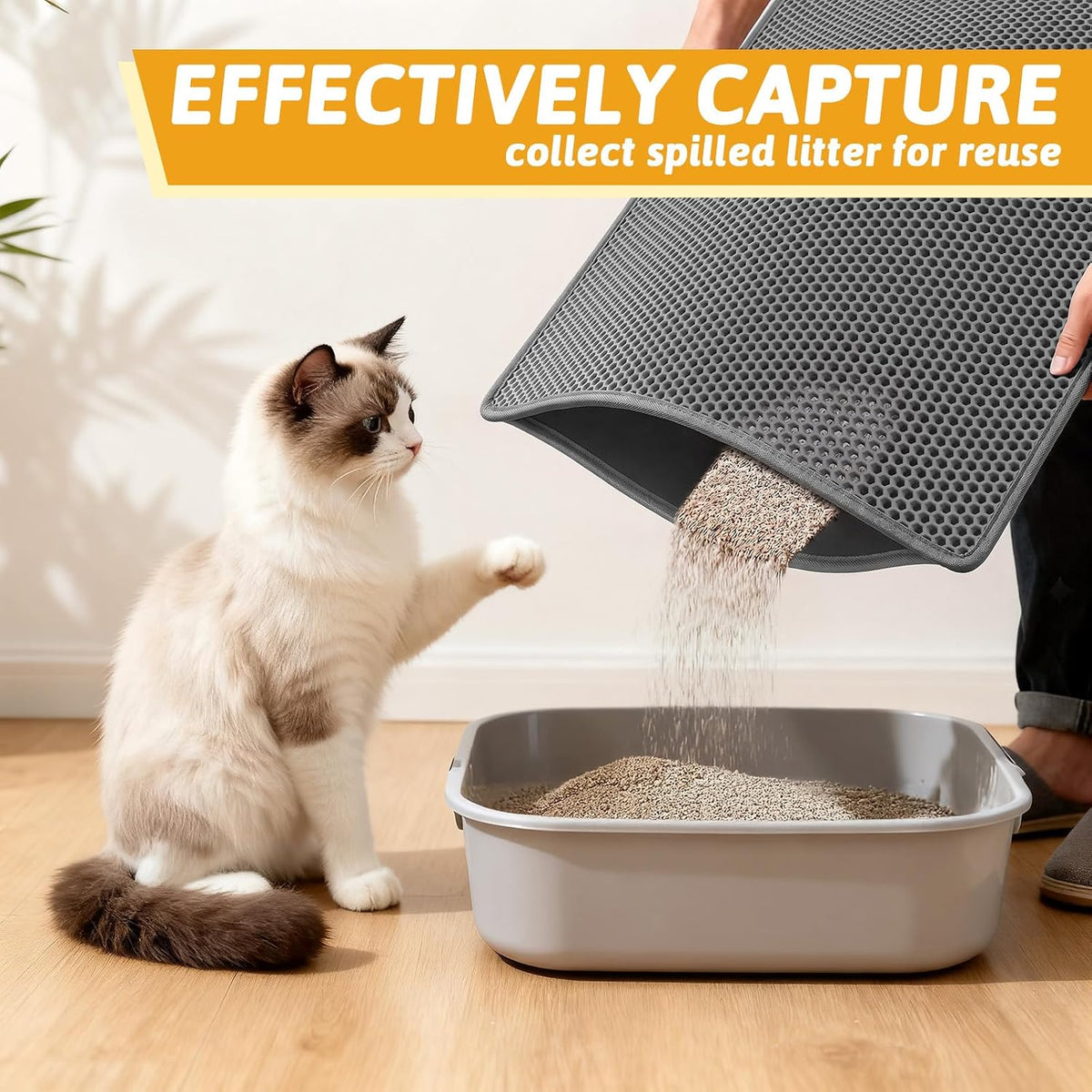 Pieviev Cat Litter Mat, Double-Layer Waterproof Litter Trap - Gray / 30x24 Inch - image 3