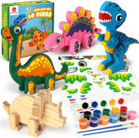 Mocoosy wooden dinosaur painting art and craft kit with 28 wood pieces, paints, brushes and stickers