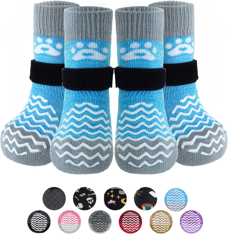 PUPTECK Dog Socks to Prevent Licking Paws - Blue&Grey / Small / 4 Pack